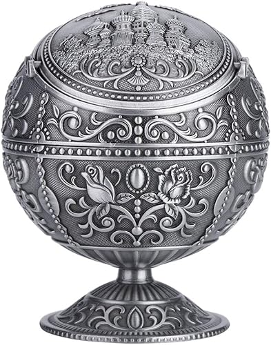 Cenicero de artesanía vintage, cenicero de bola redonda de metal estampado con patrón de decoración de regalo con resistente al desgaste, oxidación