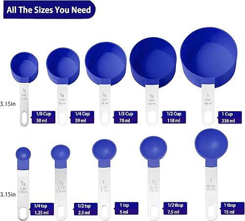 Miniatura 51 de Huygens - Juego de tazas y cucharas medidoras de 10 piezas, tazas medidoras apilables con mango de acero inoxidable para medir ingredientes secos