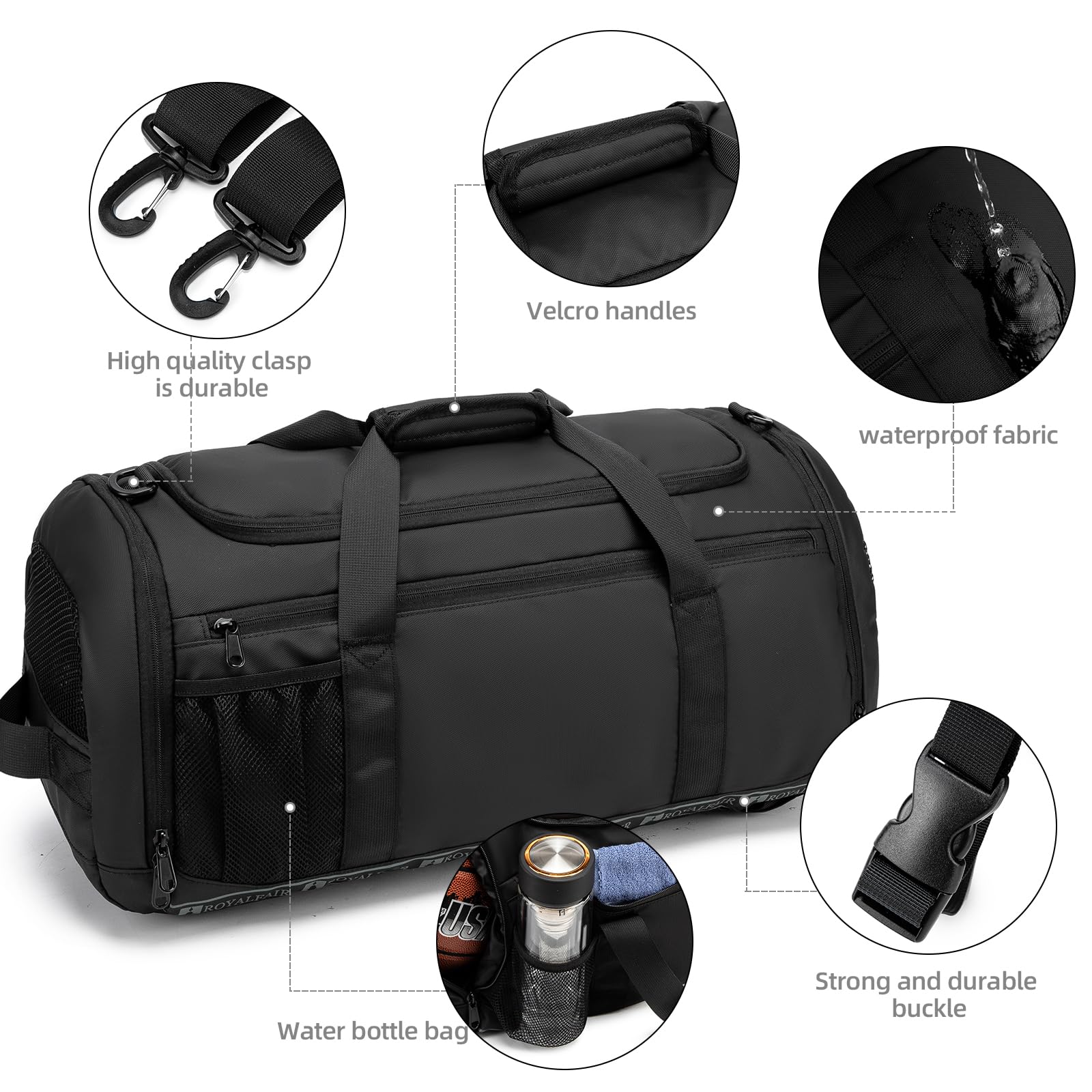 Royafair Sports Bag Men & Women - Expandable Travel Bag with Shoe Compartment & Wet Compartment, Portable Backpack for Fitness and Travel, Training Bag, Gym Bag