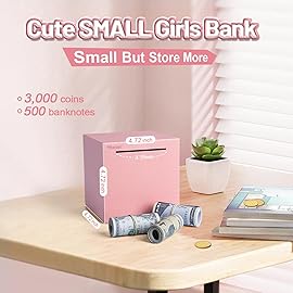 Hicocool Piggy Bank for Adults Must Break to Open, Unbreakable Stainless Steel Money Saving Box (Pink, Palm Size)