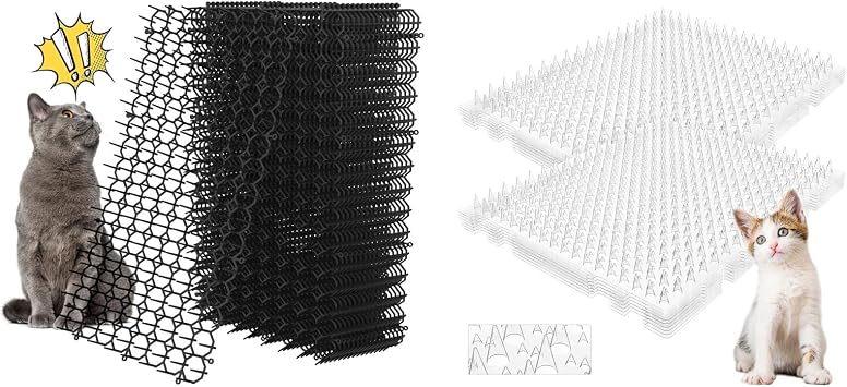 Bundle of 16 Pack Cat Scat Mat with Spikes and 12 Pack Cat Deterrent Mat Outdoor Indoor