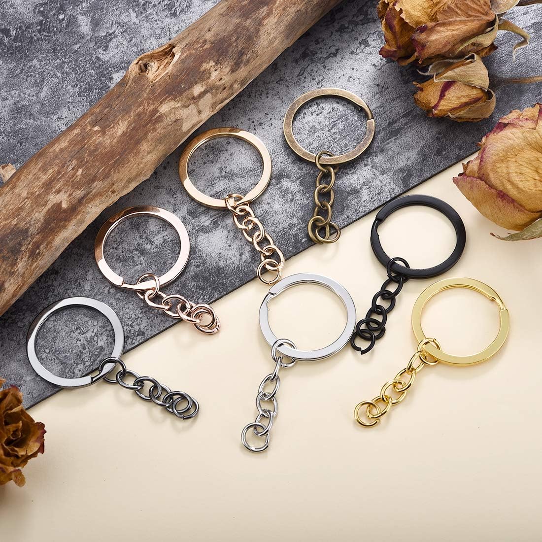 LANBEIDE 35Pcs 7 Colors Split Key Ring with Chain and Jump Rings, Keychain Ring Parts with 30mm Open Jump Ring and Connector for Crafting DIY Key Chain Accessories