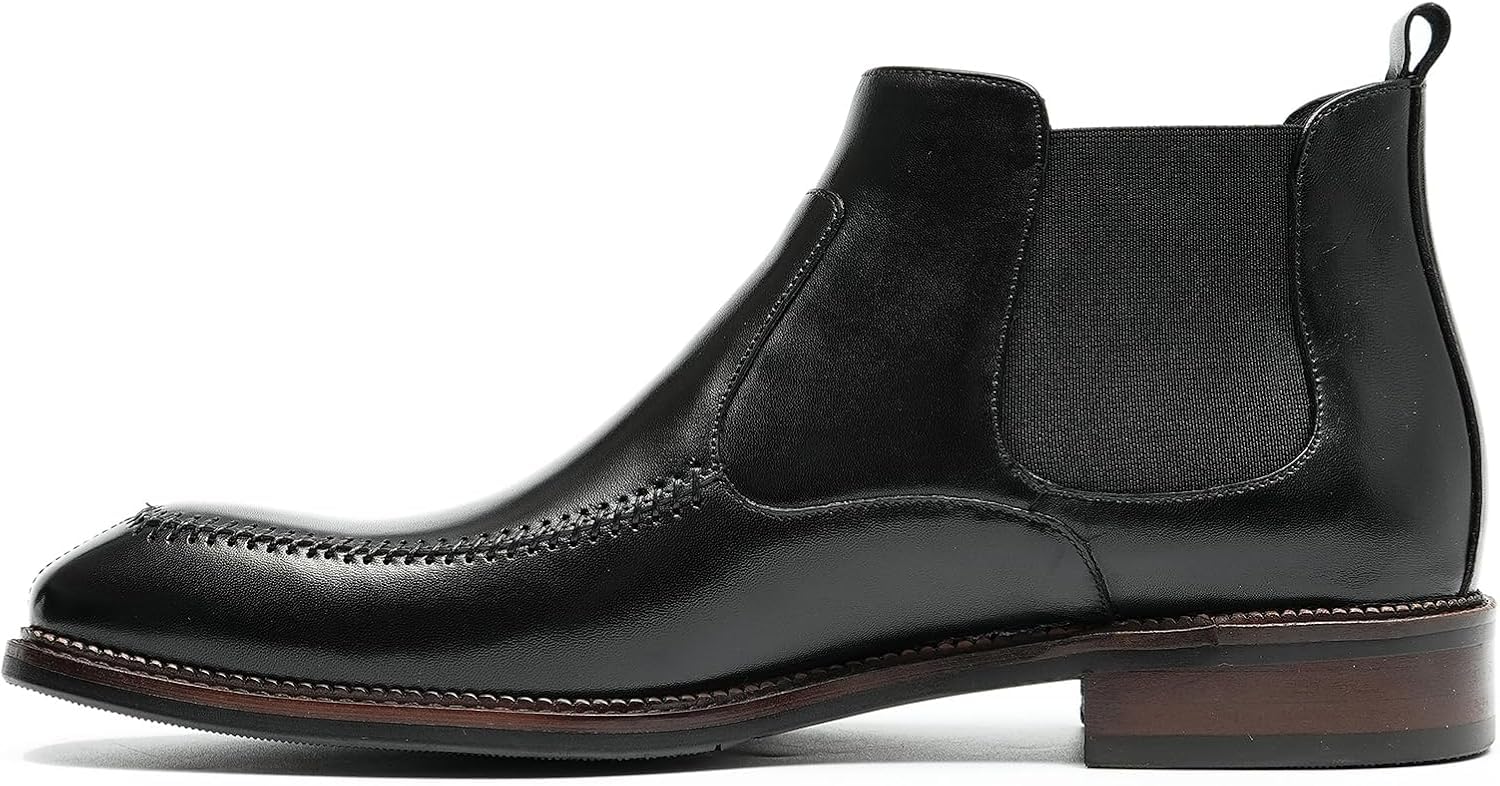 Męskie Sztyblety Botki Wysokie Skórzane Buty, Black, 5 UK