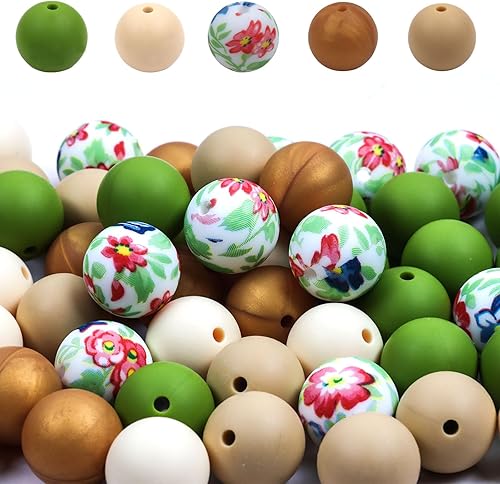 50 cuentas de silicona de serie mixta, cuentas redondas de silicona de 0.59 pulgadas adecuadas para llaveros hechos a mano, pulseras, collares,