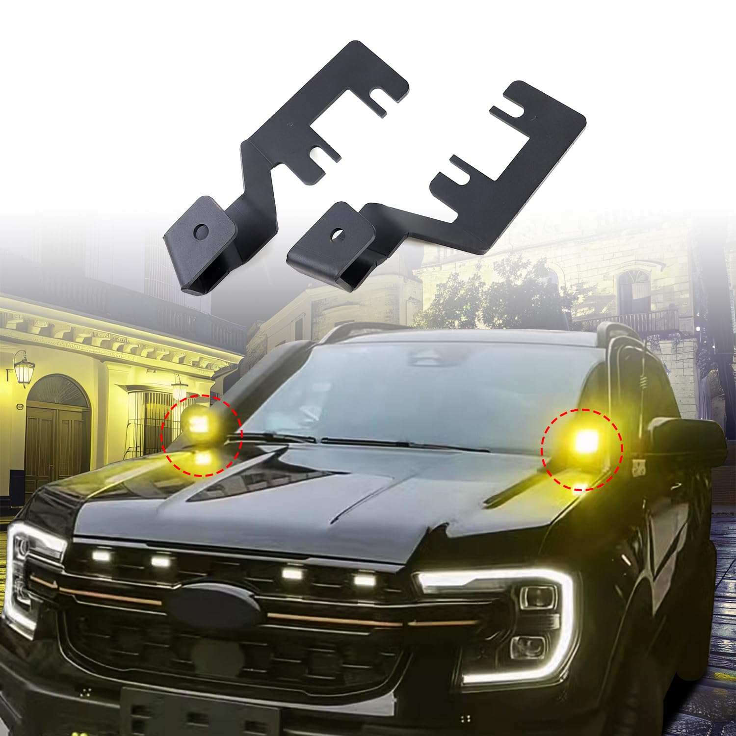 Gafeskui Black Ford Ranger 2023-2025 Led Pod Light Mount Brackets, Steel, Flat Surface Mount