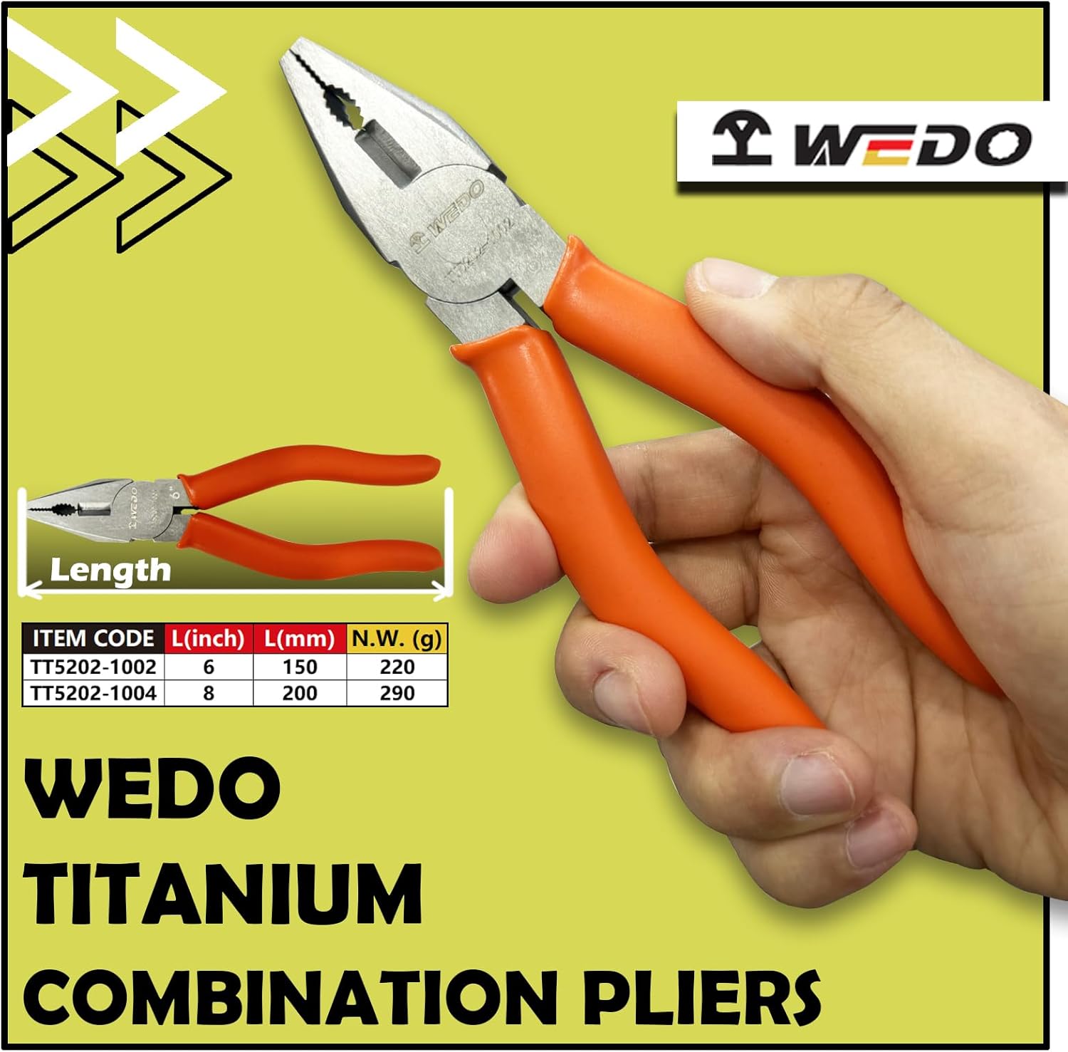 WEDO Titanium Lineman Pliers, Lightweight, Non-magnetic, Corrosion Resistant, One-time Die-forged, Apply in Aerospace, Marine, Biomedical, Chemical, Petrochemical