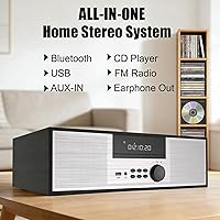 Vista 2 de Nostalgic Micro Shelf System 40W RMS with CD Player, Bluetooth, USB Playback, FM Radio, AUX-Input, 2-Way Music Crisp-Sound, DSP-Tech (TB-816B)
