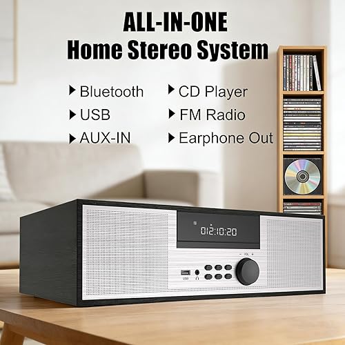 Miniatura 2 de Nostalgic Micro Shelf System 40W RMS with CD Player, Bluetooth, USB Playback, FM Radio, AUX-Input, 2-Way Music Crisp-Sound, DSP-Tech (TB-816B)