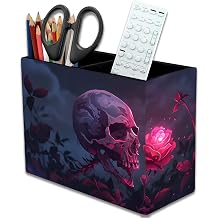 Pen Holder, Pencil Case, Makeup Brush Storage Box, Tableware Storage Box, Suitable for Office Or Home Item Organizing Stand - Rose Skull