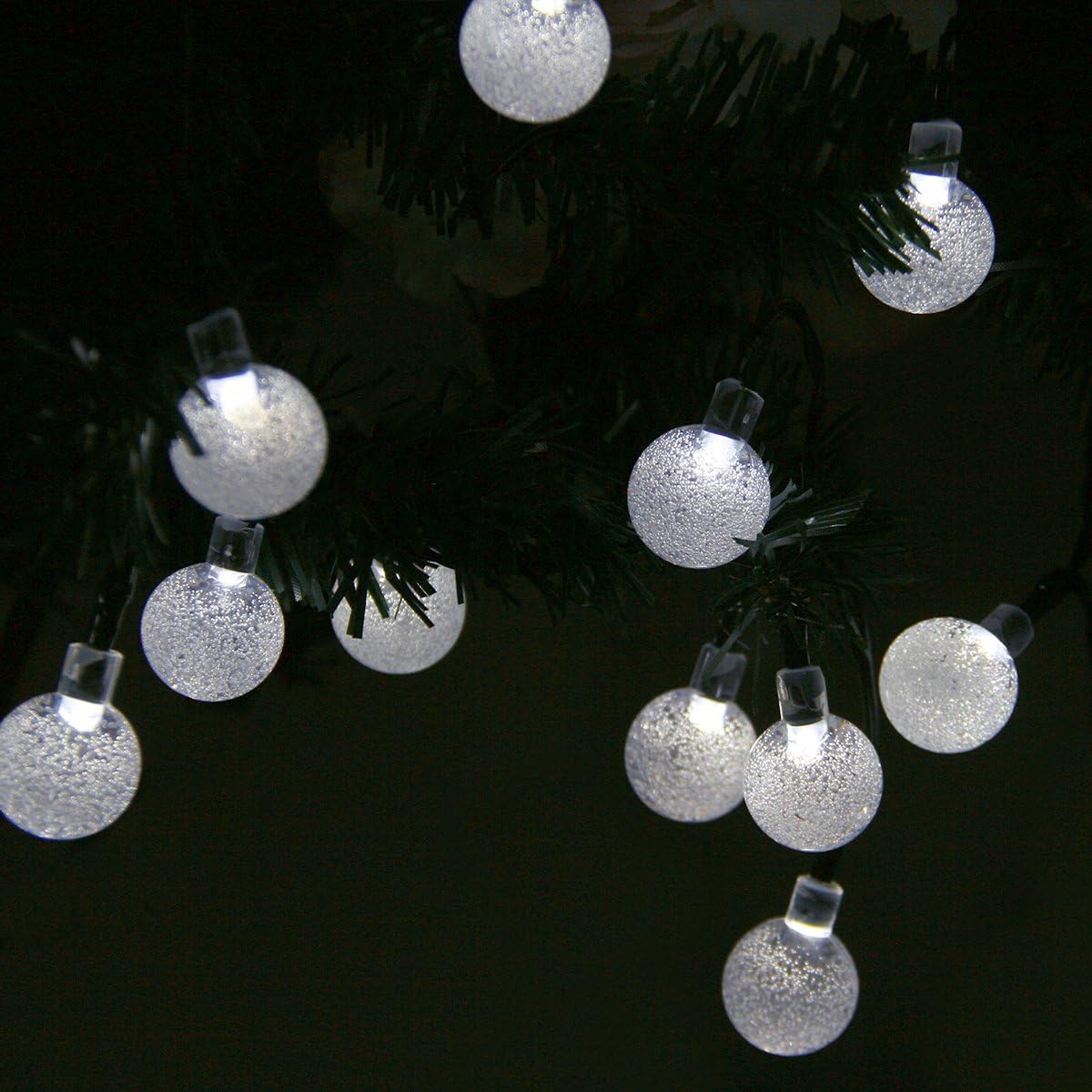 LALAPAO Globe String Lights 2 Pack Solar Powered Outdoor Lights 30 LED 19.7ft Crystal Ball Fairy String Light for Christmas Xmas Tree Garden Path Patio Home Lawn Holiday Wedding Decor Party (White)