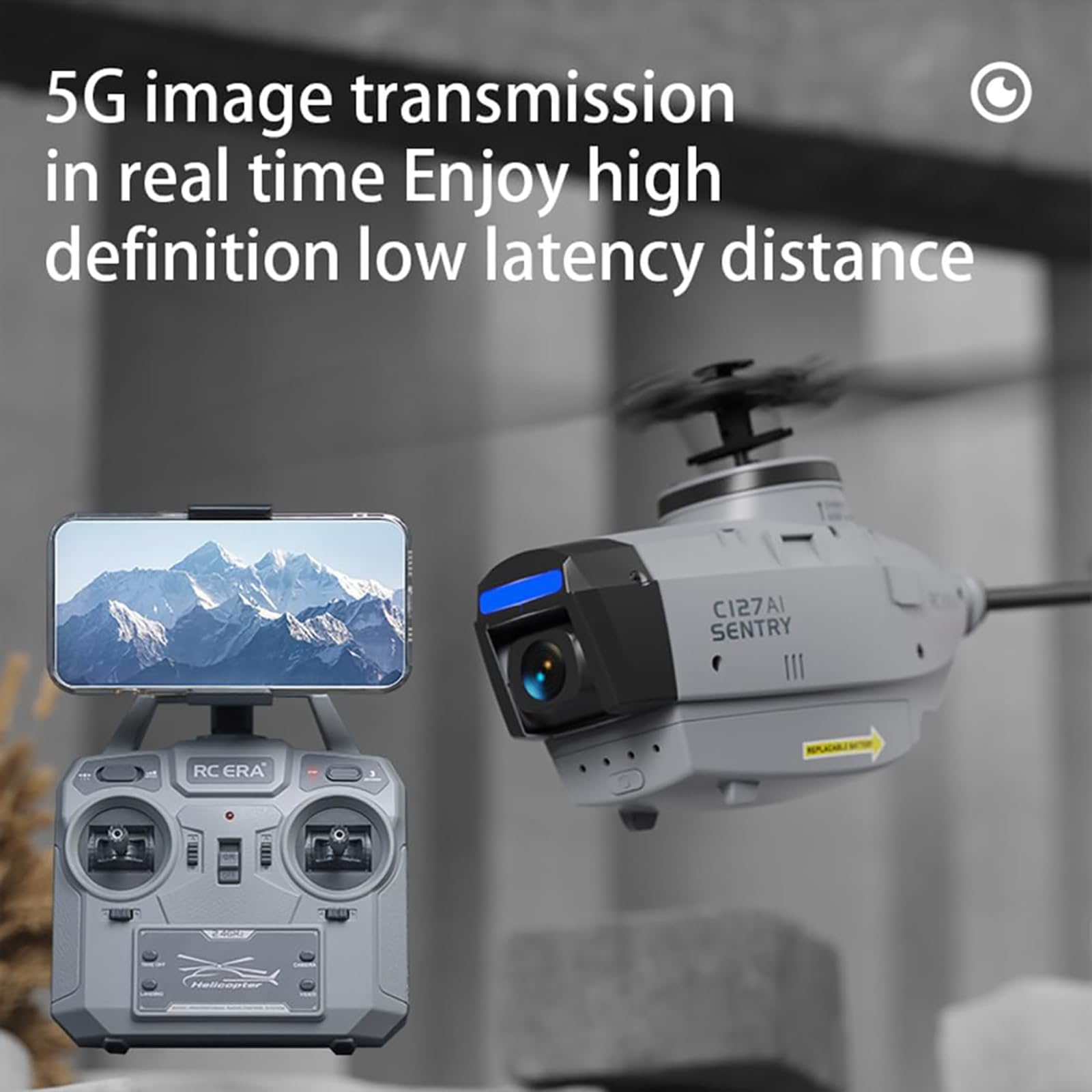 Helikopter RC C127AI Scout Drone z kamerą 1080P dla początkujących dorosłych, zdalnie sterowany samolot wojskowy 4CH z 6-osiowym żyroskopem i optycznym pozycjonowaniem przepływu (wersja RTF)