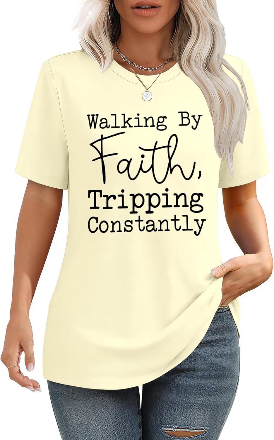 Christian T-Shirts Women Walking by Womens T Shirts Faith Tripping Constantly T-Shirt Inspirational Faithful Religious Tees - Image 2