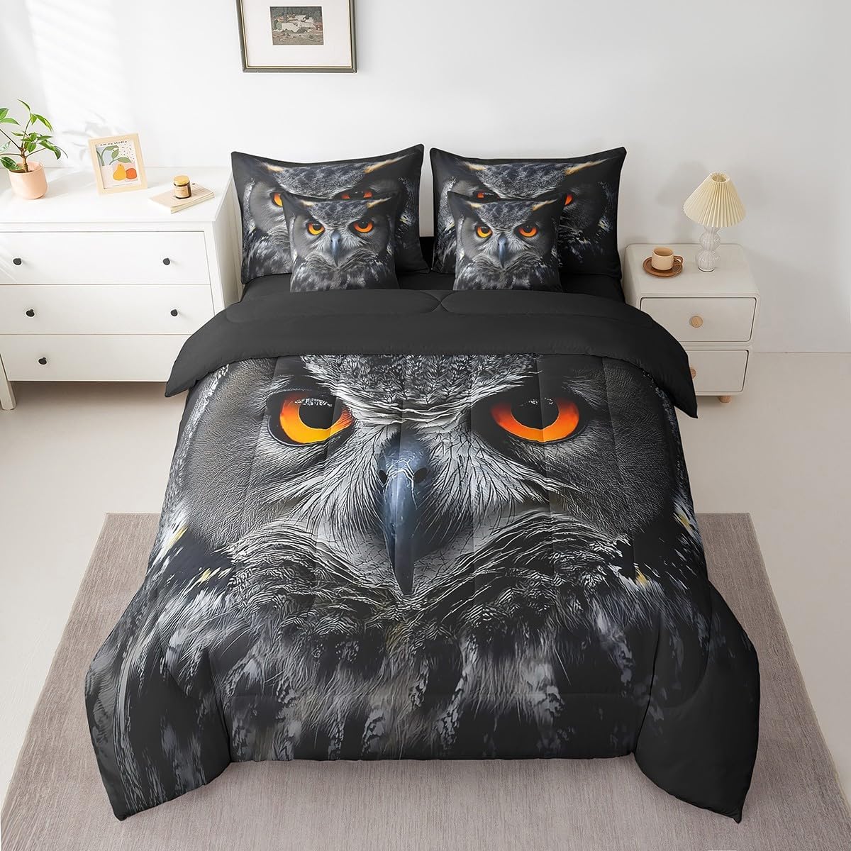 Feelyou Owl 7 Pieces Comforter Sets Boys Girls Twin Size 3D Animal Printed Bedding Set for All Season Ultra Soft Bird Decor Bed Set Includes Comforter, Sheet Set, Pillowcases & Pillow Covers