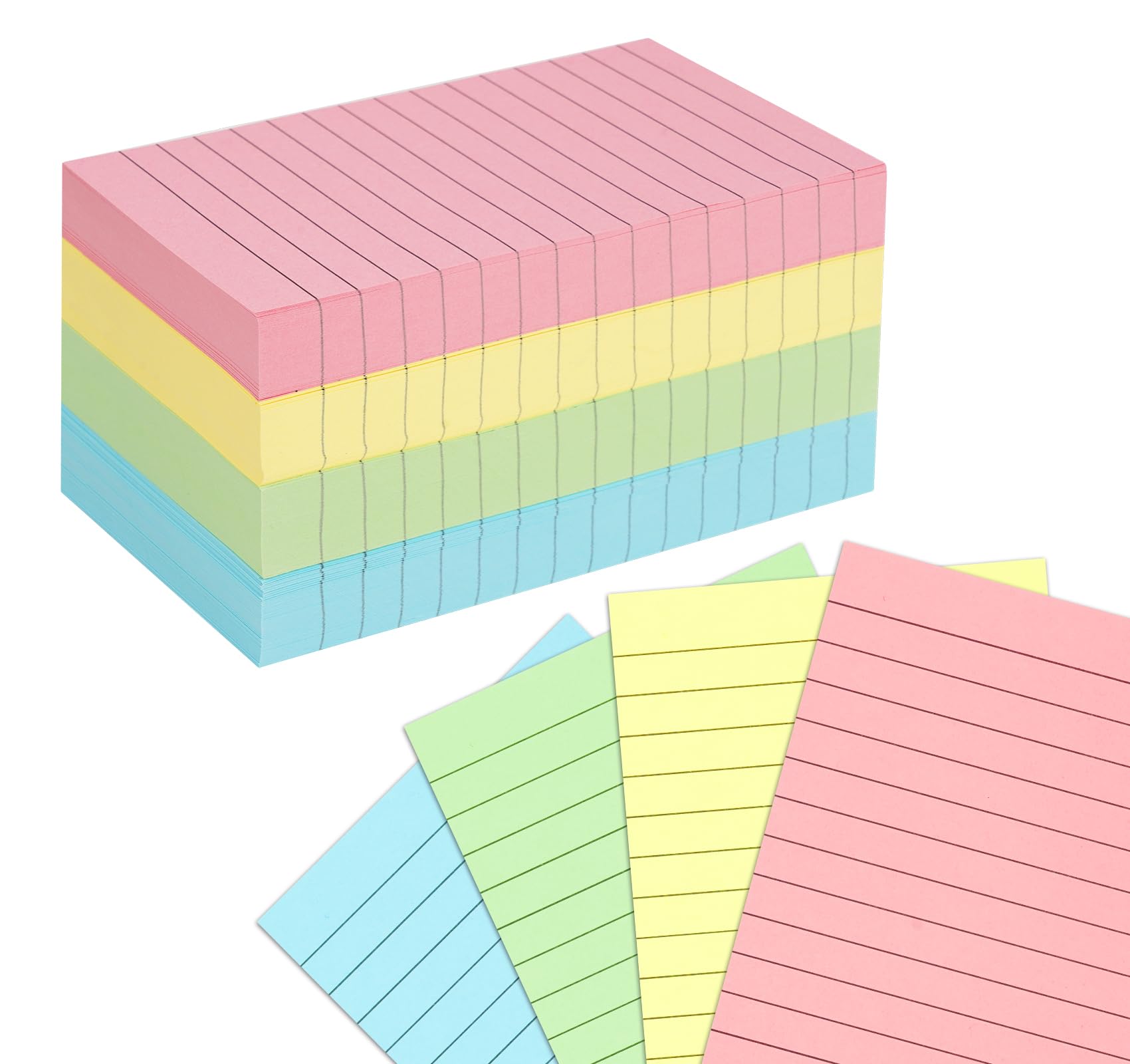 Agoer 500 Pcs Flash Cards, A6 (15x10cm) Lined Index Cards, 4 Colours Revision Cards for Study, Office, Working,School Learning, Durable Heavy Note Cards