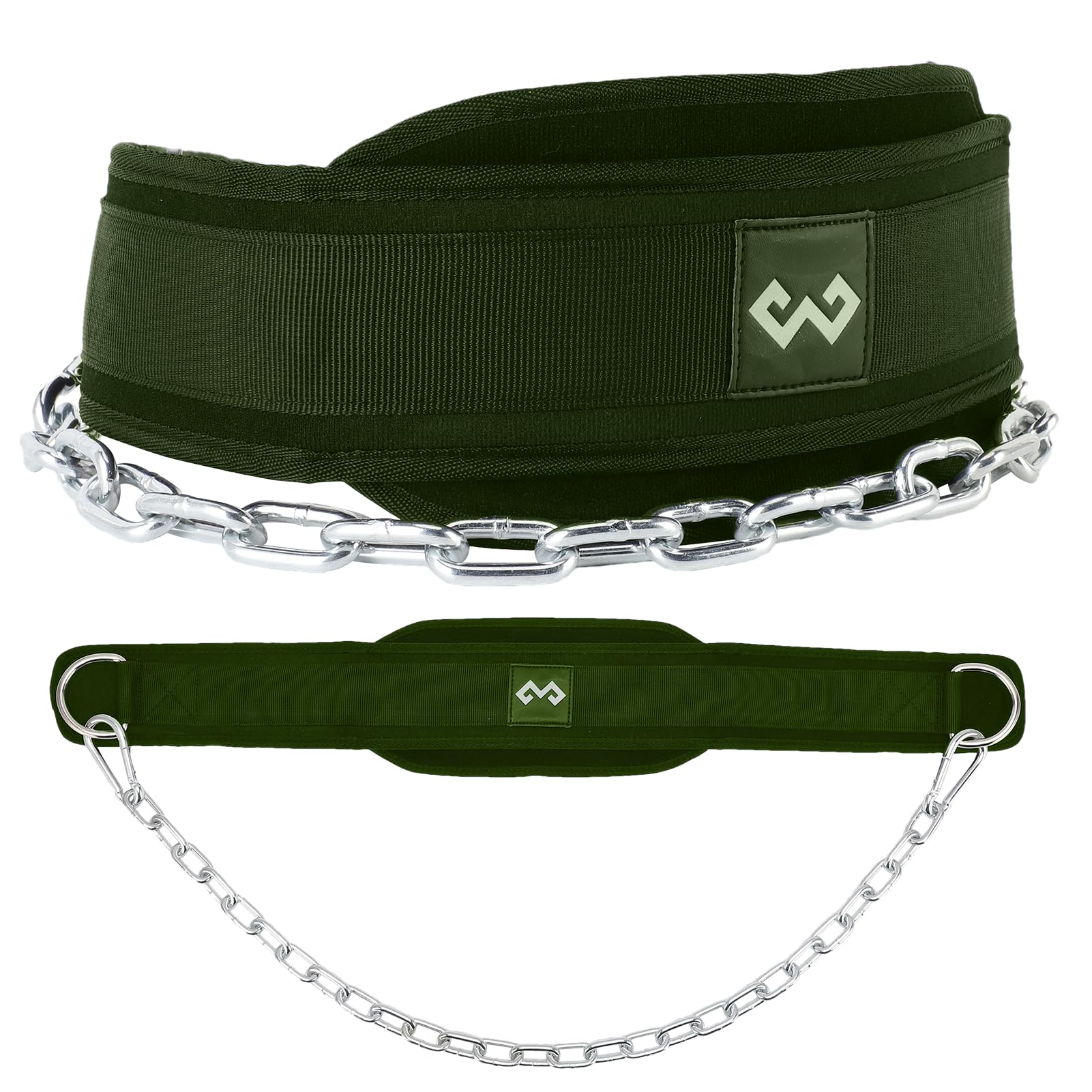 Cintura dip con catena per sollevamento pesi, cintura per trazioni, palestra, cintura per sollevamento pesi per powerlifting, squat, bodybuilding, allenamento, comodo supporto (verde militare)