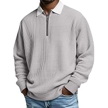 Mens Quarter Zipper Polo Shirts Long Sleeve T-Shirts Collared Casual Pullover Outdoor Waffle Sweatshirts