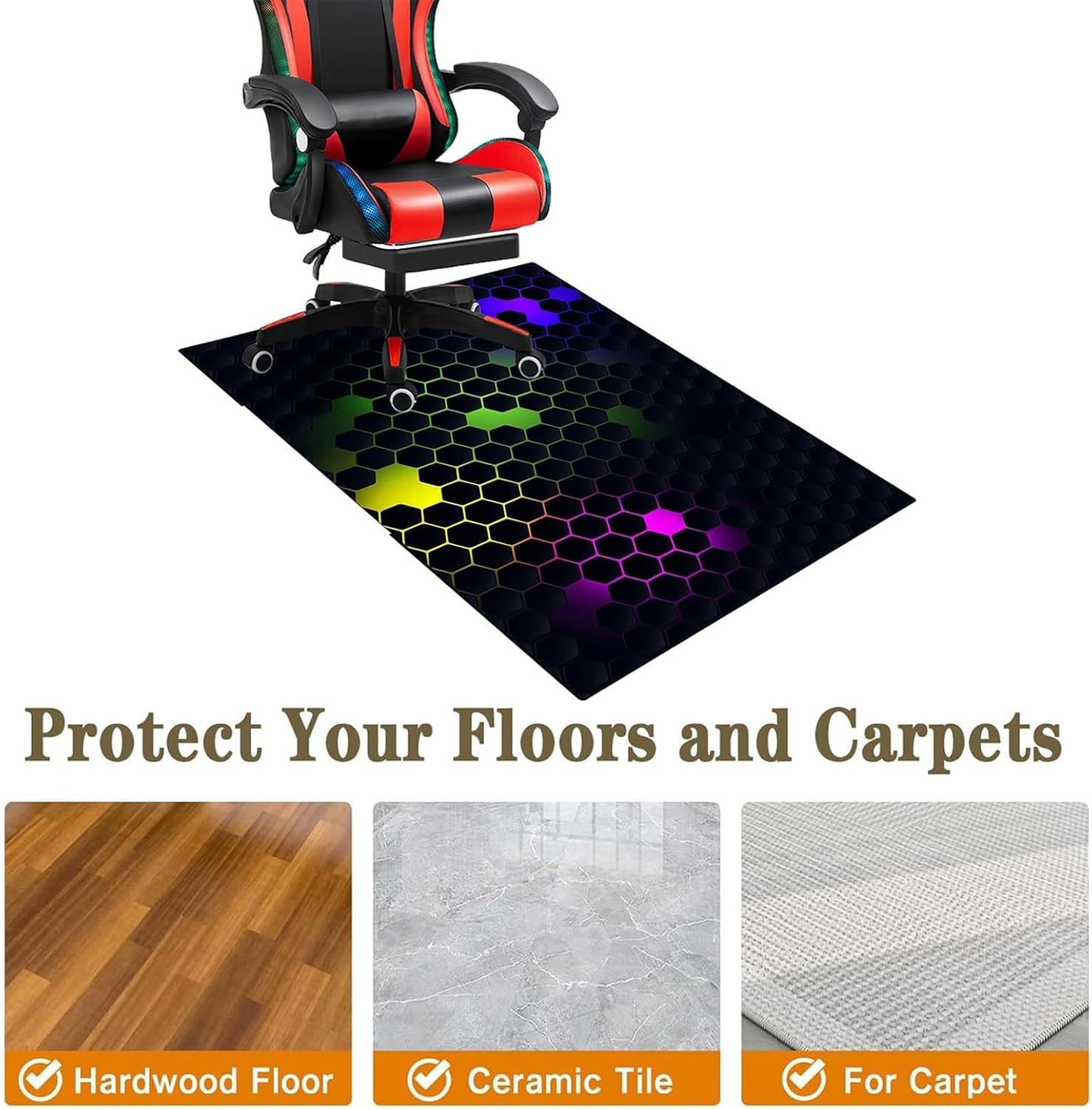 コンピューターゲームデスクチェアマット、 ゲーム用コンピューターハードウッドフロア滑り止めチェアマット、 お手入れ簡単多目的プロテク