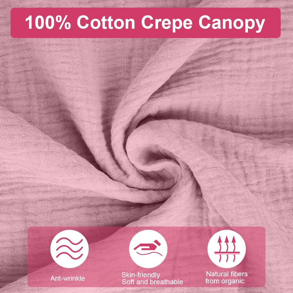 Vicloon Tenda Letto Bambini 100% Cotone, Tenda Letto Montessori per Letto Bambini, Baldacchini in Tessuto, Tenda da Letto per la casa in Mussola, 135 x 360 cm, Rosa Scuro