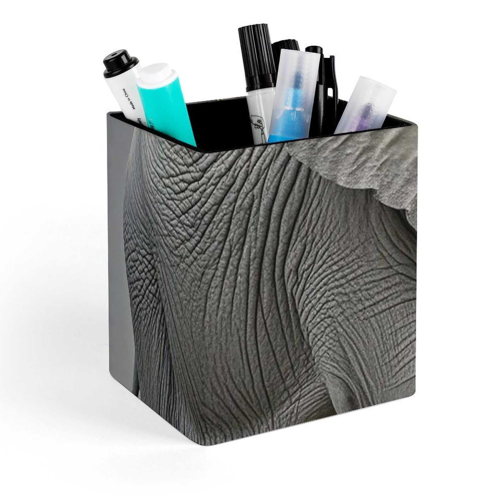 FekiLoot Elephant Pencil Holder Square Leather Pen Holder Cup Modern Multi-Functional Pencil Cup Holder Decorative Desk Organizer Caddy Makeup Brush Holders for Desk Office