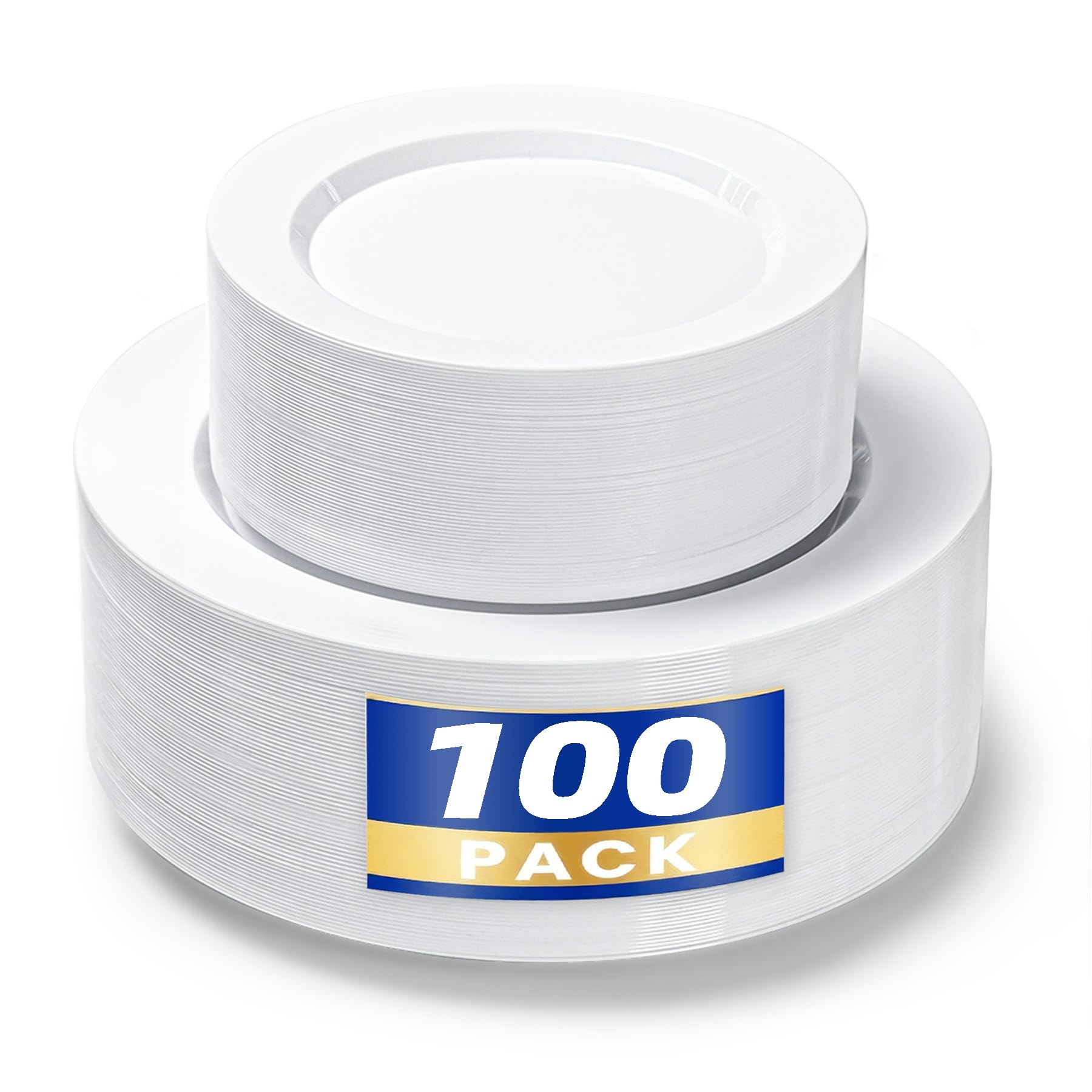 White Plastic Plates - 100 Pack, Heavy Duty -1 White Plastic Plates - 100 Pack, Heavy Duty -1