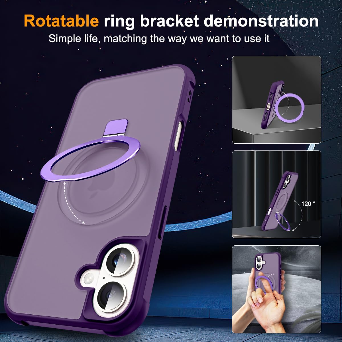 Phone case Compatible with iPhone 17 Case with Invisible Magnetic O-Ring Stand Military-Grade Translucent Phone Case for iPhone 17 6.3" [Compatible with Mag-Safe][Great Grip Feeling], Purple - Image 2