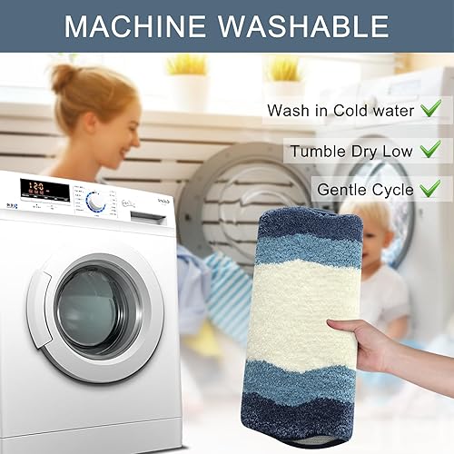 Miniatura 6 de HAOCOO Alfombra de baño azul de 20 x 31 pulgadas, extra suave, antideslizante, de microfibra, absorbente, lavable, alfombra para ducha de suelo y