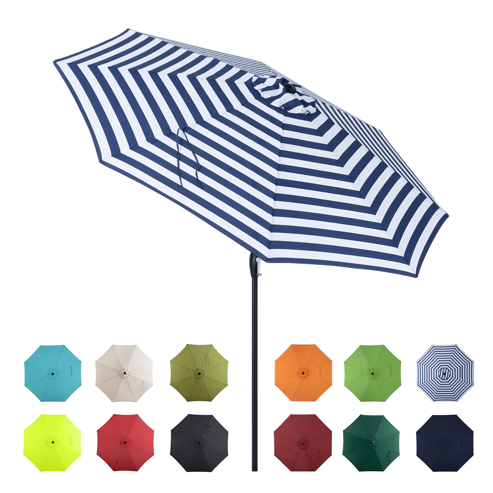Tempera 9' Outdoor Market Patio Table Umbrella with Auto Tilt and Crank,Large Sun Umbrella with Sturdy Pole&Fade resistant canopy,Easy to set,Blue White Stripe