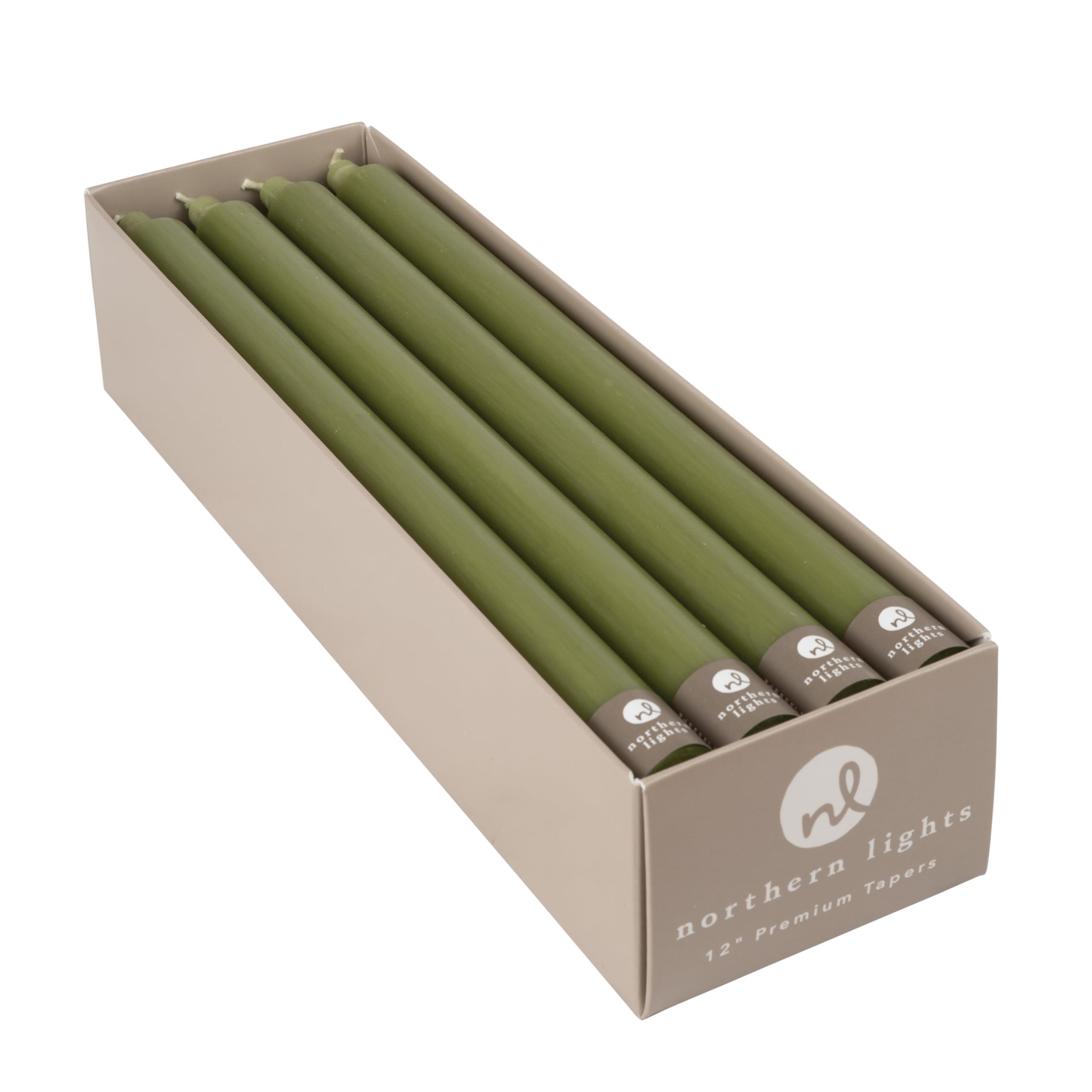 Northern lights Candles - 12" 12pk Tapers - Moss Green - 72792