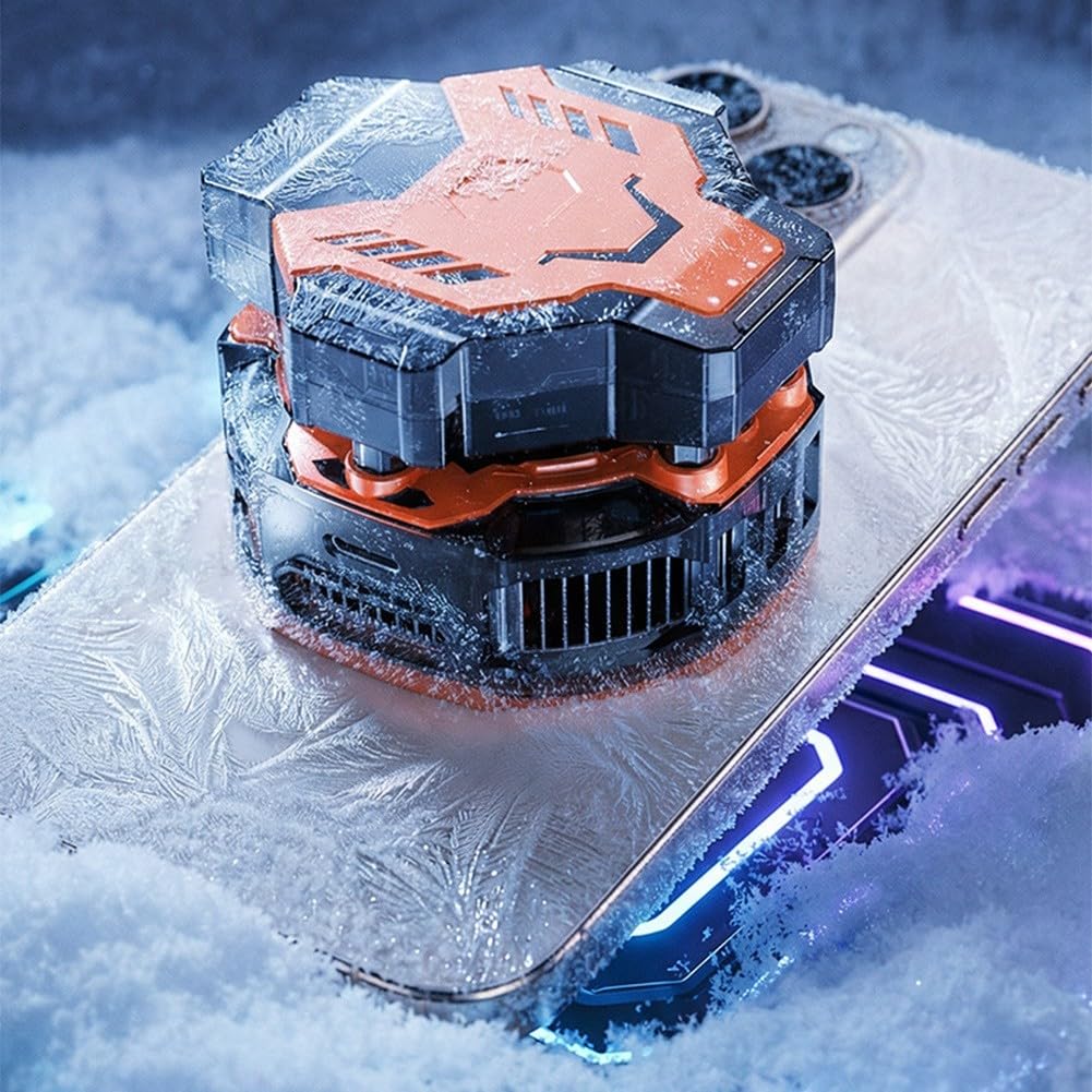 Magnetischer Handykühler mit 2000mAh Akku & LED-Anzeige, 15W Halbleiter-Kühlung für Gaming, Wiederaufladbar, Kompakt 62x62mm, Orange