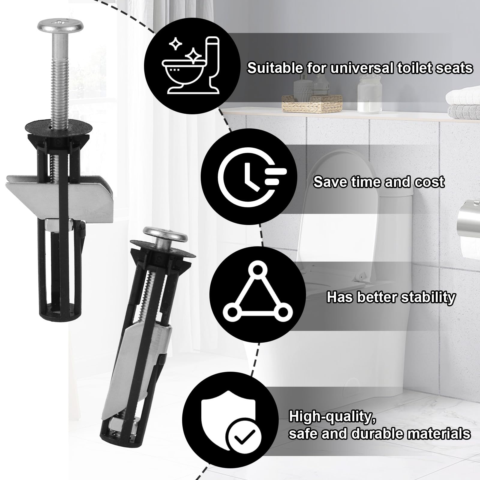 Kit De Fixation Pour Siège De Toilette – 4 Boulons En Acier Inoxydable, Joints Inclus - 3