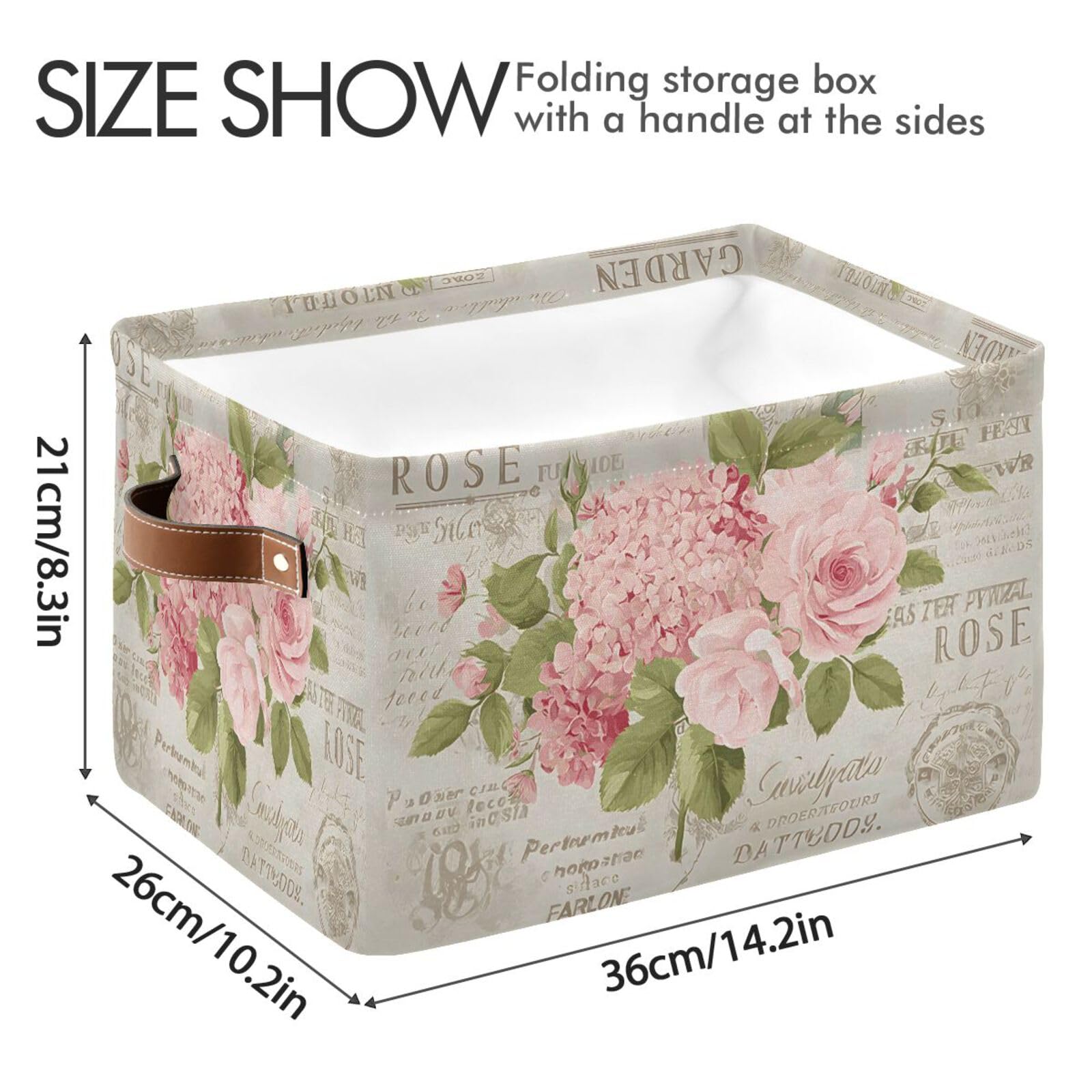 ALAZA Faltbare Aufbewahrungsbox mit Vintage-Blumenblüten, Aufbewahrungskorb, Organizer mit Griffen für Regal, Schrank, Wohnzimmer, Schlafzimmer, Zuhause, Büro, 1 Stück