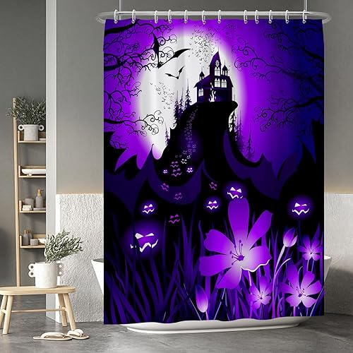 Miniatura 98 de Baocicco Juego de cortinas de ducha de fantasmas de Halloween, encantadores fantasmas de dibujos animados, divertidos trucos o tratos, cortinas de