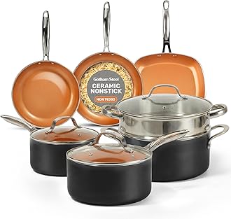 Gotham Steel 12 Pc Ceramic Pots and Pans Set Non Stick, Kitchen Cookware Sets, Pot and Pan Set, Ceramic Cookware Set, Non Toxic Cookware Set, Non Stick Pots and Pan Set, Oven Dishwasher Safe - Copper