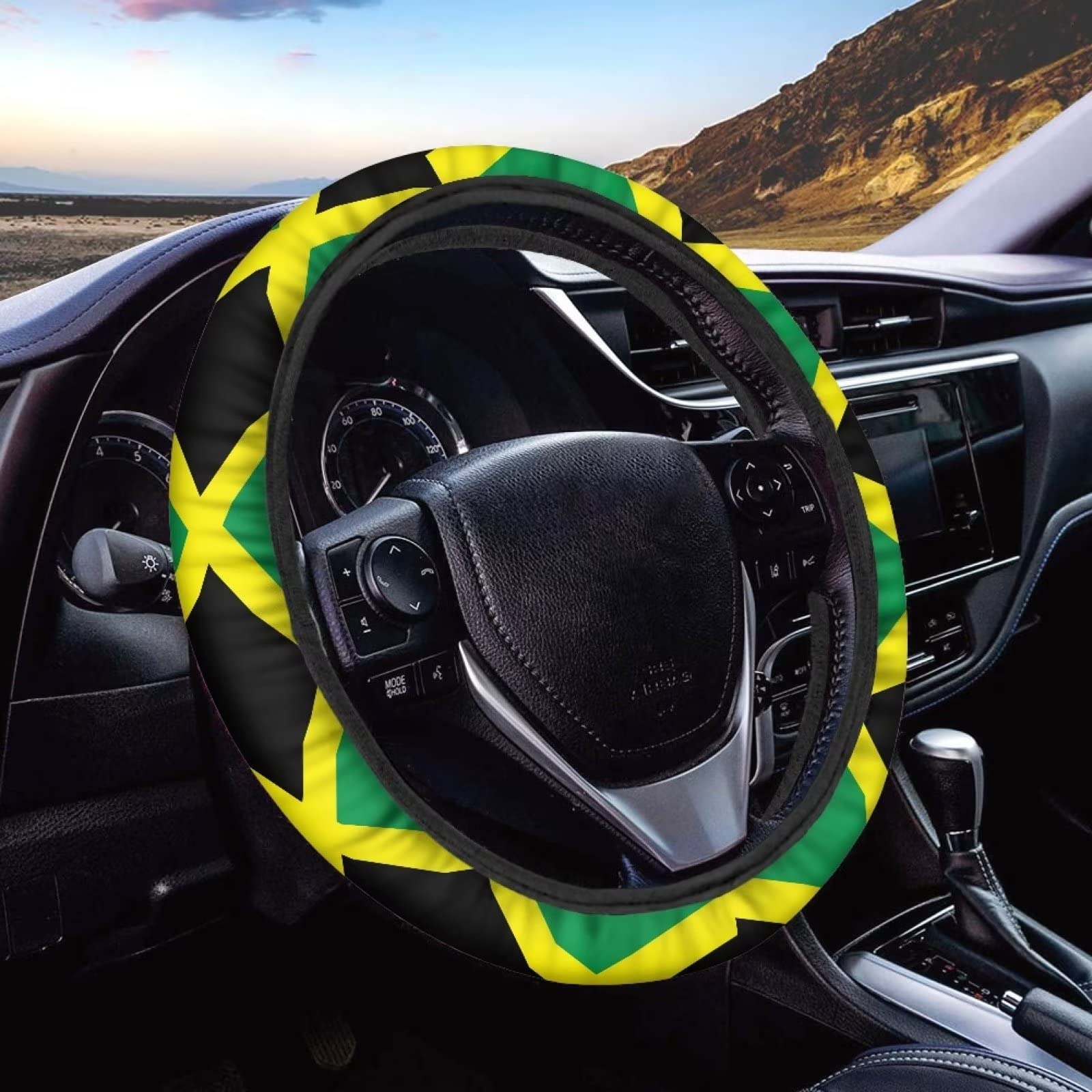 Suhoaziia Jamaican Flag Steering Wheel Cover Universal 15 Inch, Sweat Absorbent Anti-Dirty Automotive Steering Wheel Protectors