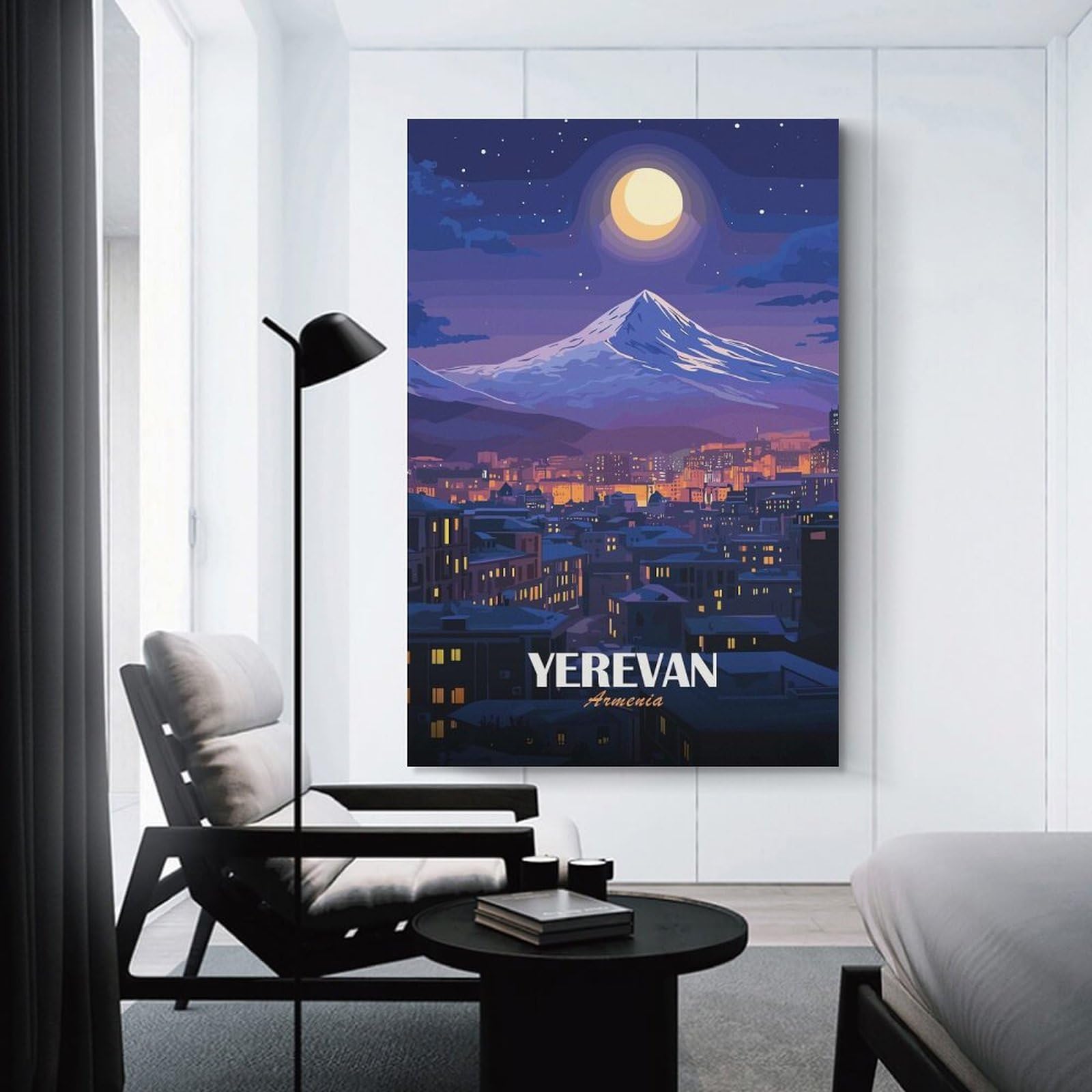 Junmoney Decorative Canvas Print Yerevan, Armenia Nightscape, 12x18inch(30x45cm), for New Homes, Bedrooms Or Workspaces, Thoughtful Wall Decor for Art Lovers