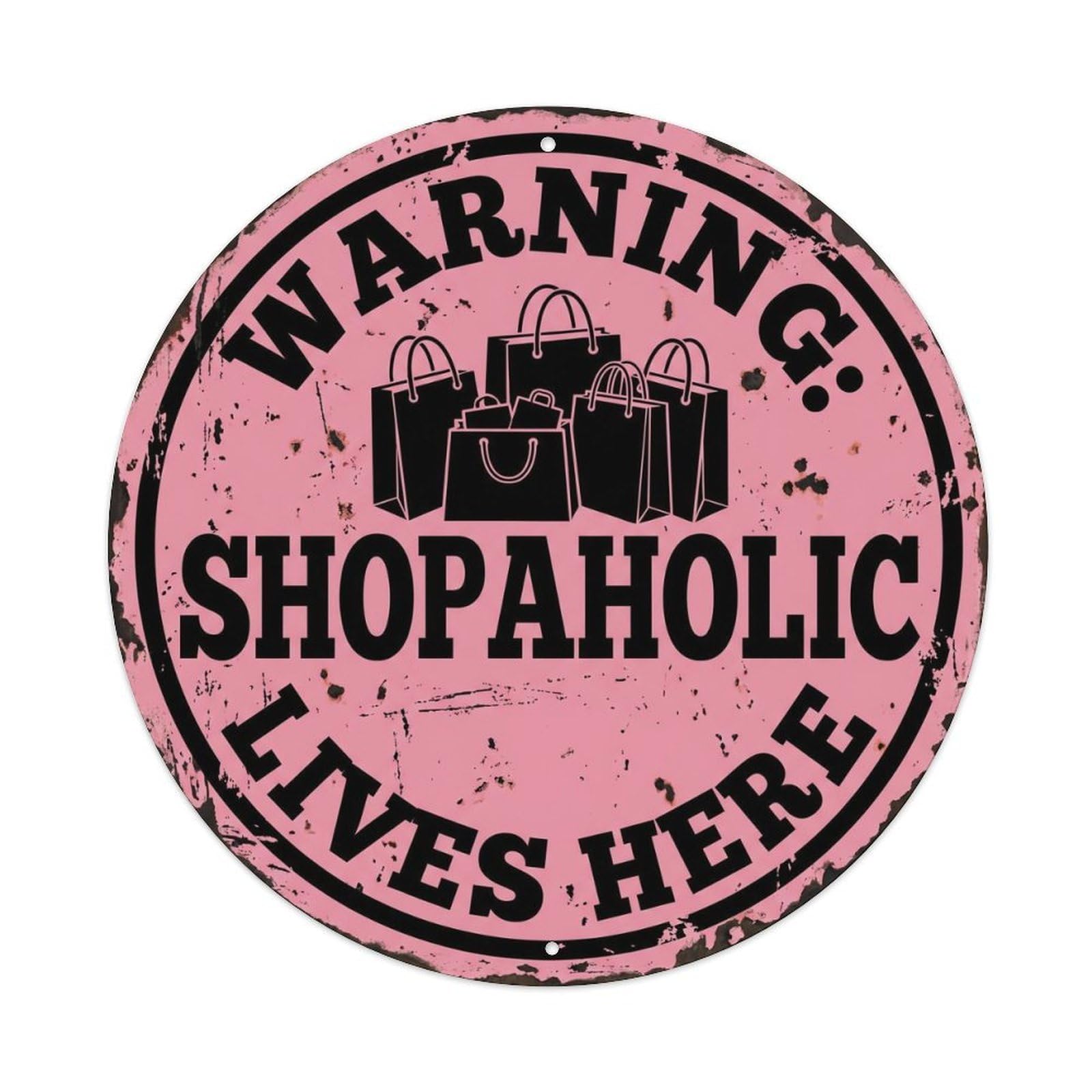 Shopaholic Lives Here Funny Warning Notice Metal Tin Sign