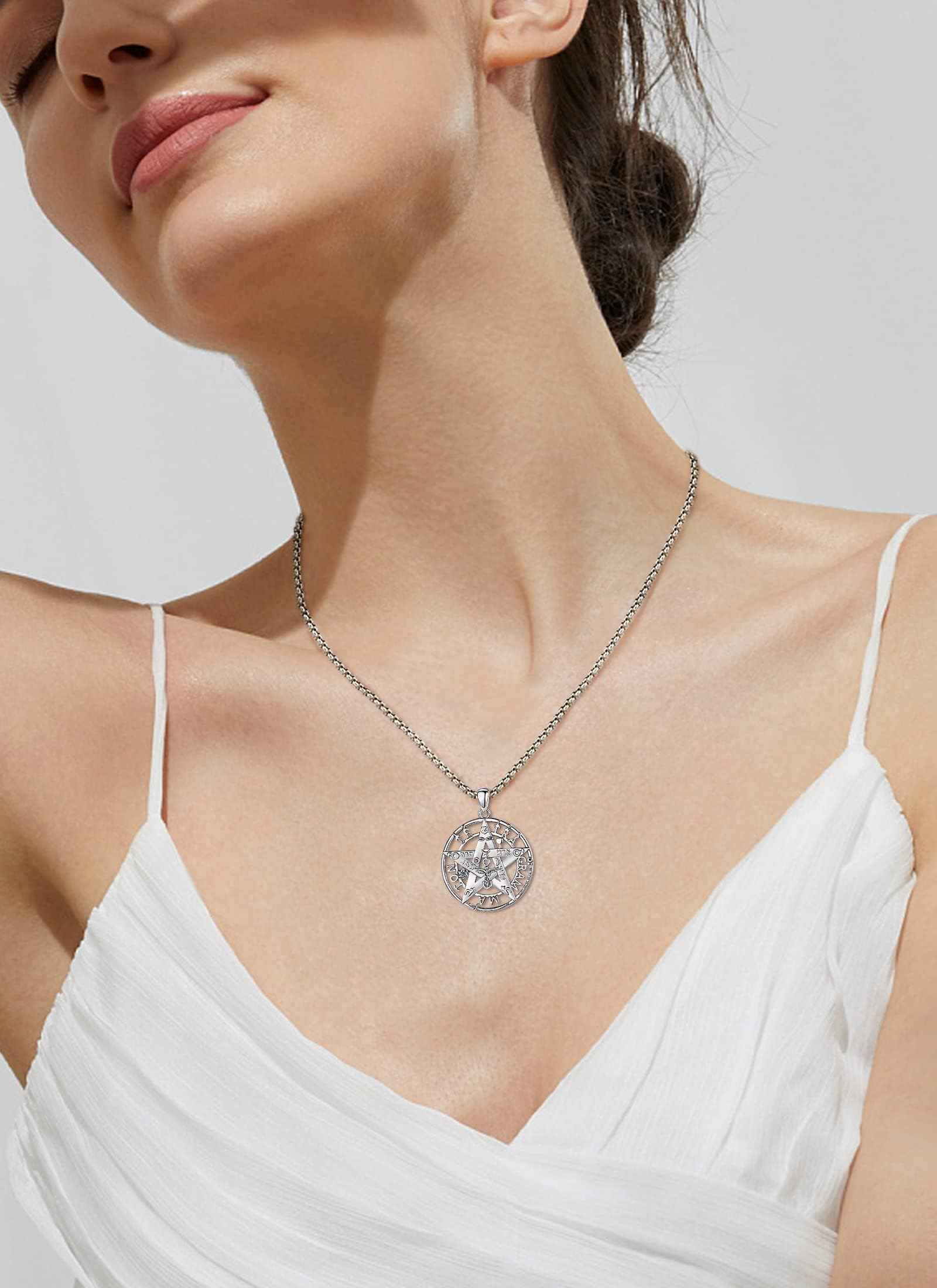 CELESTIA Pentagramm Kette Damen Herren Silber 925 Tetragrammaton Anhänger Halskette Talisman Hexe Schmuck Esoterik Geschenke Männer Frauen