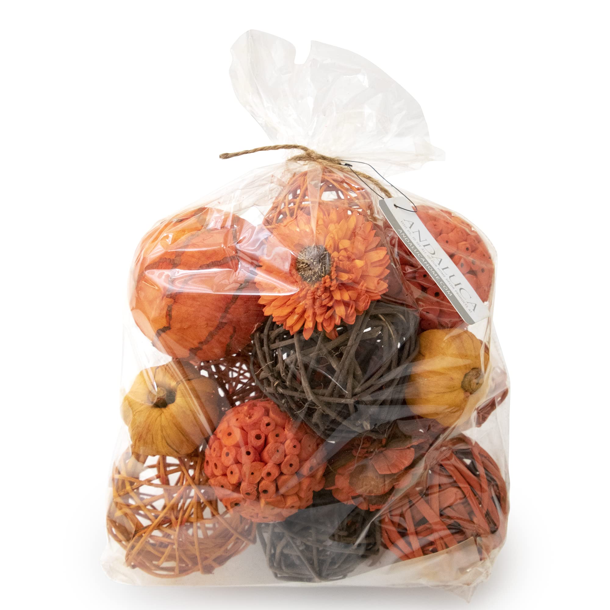 ANDALUCA Orange Decorative Vase Filler Bag with Mini Pumpkins, Orbs, Balls &amp; Flowers Bowl Filler Decor (Pumpkin Orange)