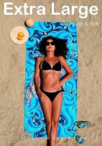 Miniatura 3 de Paquete de 6 toallas de playa ligeras de microfibra, sin arena, de secado rápido, absorbentes, delgadas y compactas, para piscina, camping, playa,