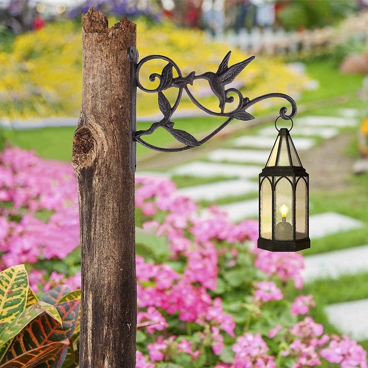 DEWEL Iron Plant Hangers, Outdoor Hanging Baskets for Plants, Decorative Wall Plant Hooks, Bird Feeder Hanger, 2Pack
