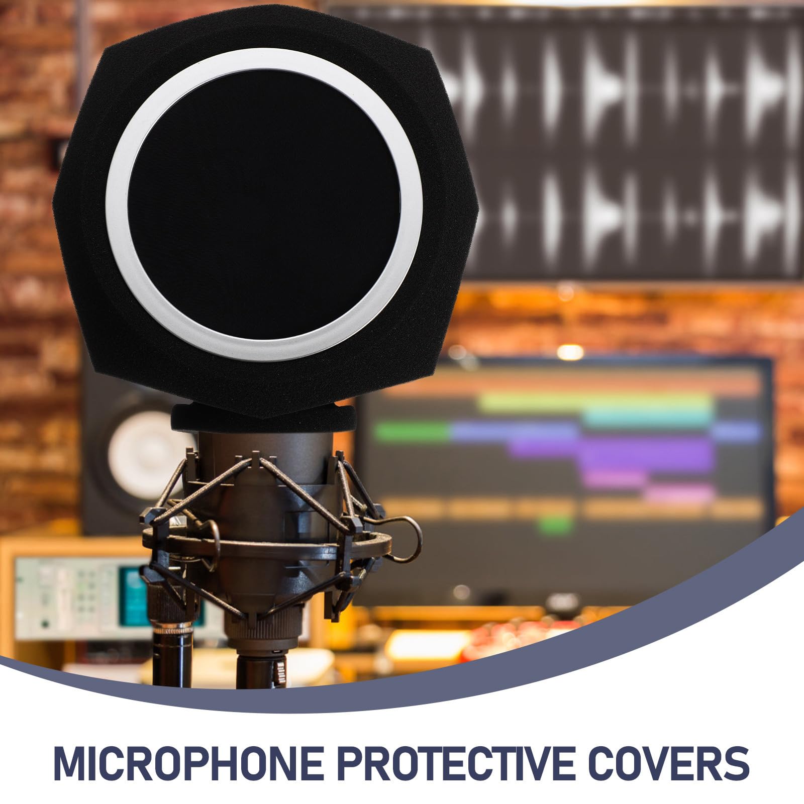 Funda para Micrófono Octogonal de Espuma Acústica Negra, Cubierta Absorbente de Sonido Transpirable y Flexible, Protector Compacto para Aislamiento Acústico y Reducción de Ruido