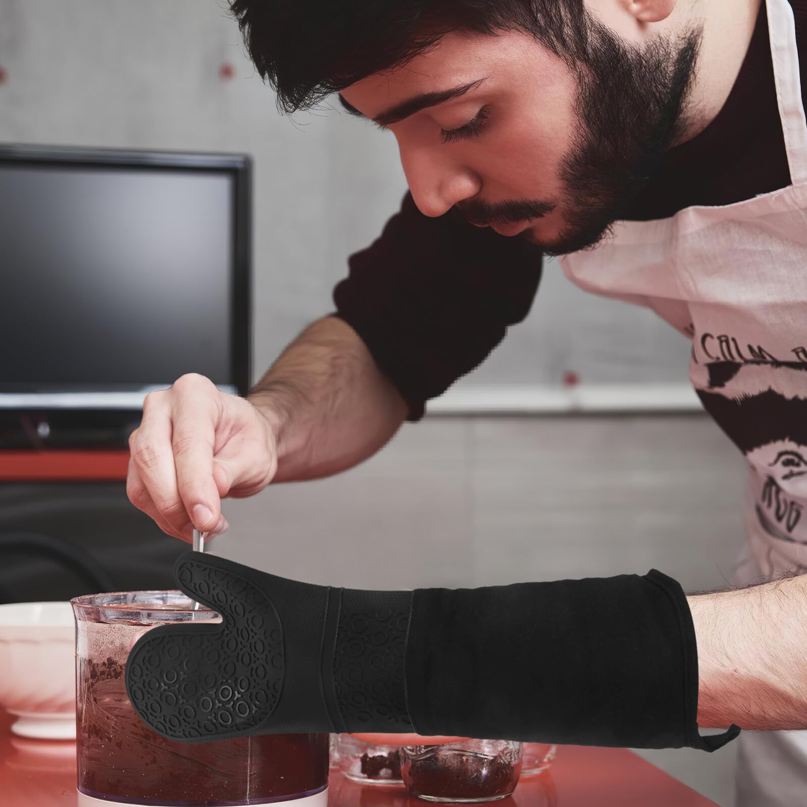 COLLBATH Ofenhandschuhe Hitzebeständig aus Silikon Lange Backhandschuhe für Ofen und Grill und rutschfest