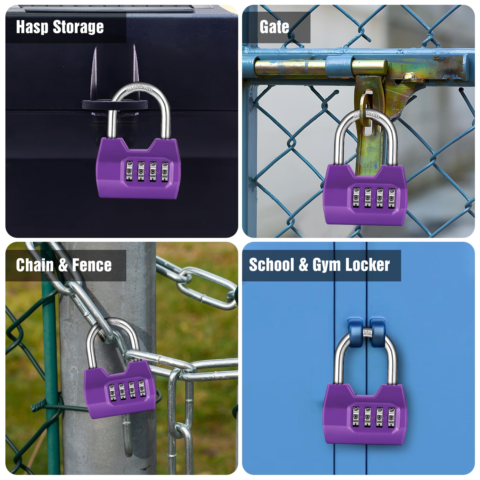 Paquete de 2 candados de combinación de 4 dígitos para exteriores, resistentes a la intemperie, combo para taquilla escolar, gimnasio, puerta, valla, cobertizo, almacenamiento de cerrojo