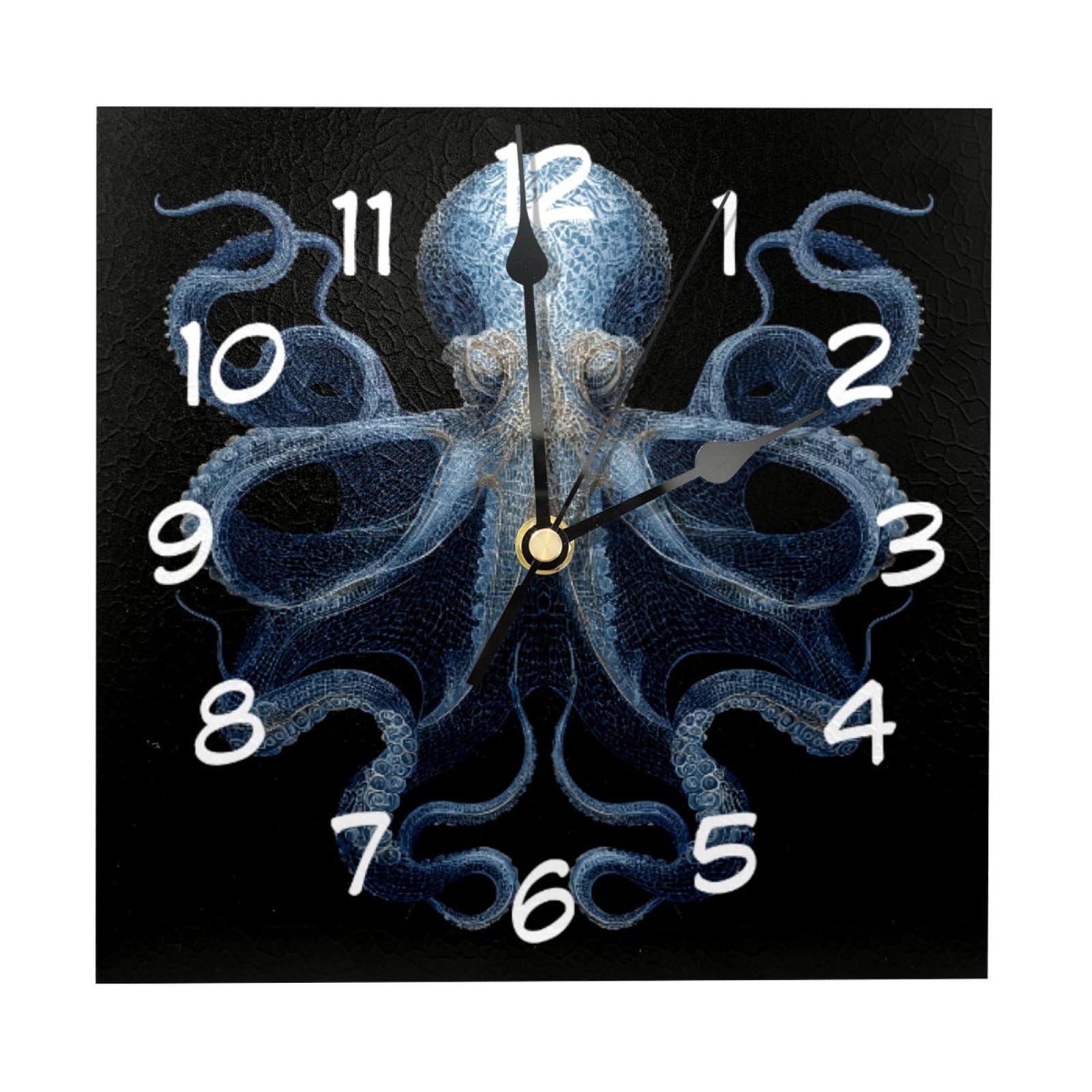 etoenbrc 8 Inch Square Wall Clock Silent Non-Ticking Octopus Clock Battery Operated, Wooden Clock Decorative for Kitchen, Living Room Bedroom Office