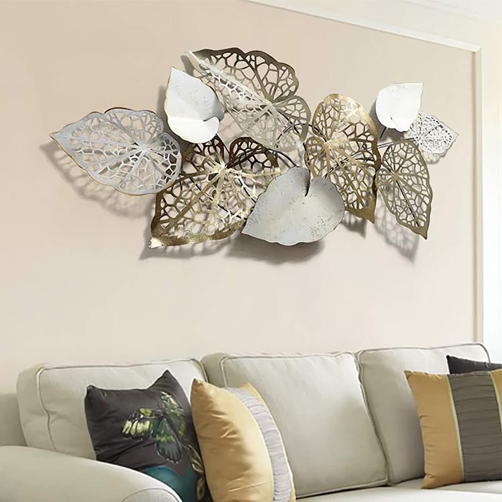 Dekoracja ścienna Nowoczesna rzeźba ścienna 3D Metalowy liść Wall Art Decor, Dekoracje ścienne z kutego żelaza, Metalowe dekoracje ścienne, Dekoracje wewnętrzne i zewnętrzne, Dekoracje wnętrz w saloni