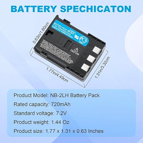 Miniatura 4 de NB-2LNB-2LH - Batería de repuesto para Canon - 7.4V 720mAh de alta capacidad de iones de litio  Compatible con cámaras PowerShot G7G9, S30-S80,