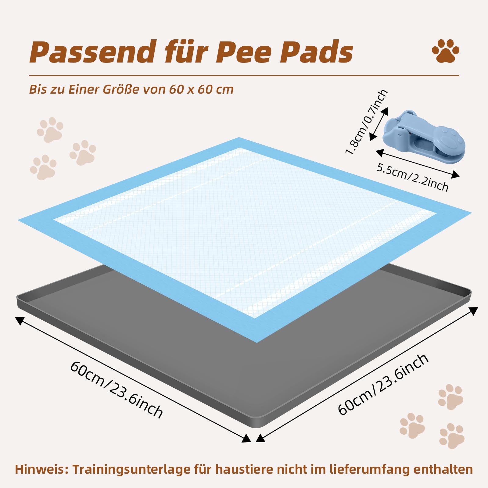 Mittimiya PIPI Pads mata silikonowa taca dla psów, pasuje do mat PIPI dla psów o wymiarach 60 x 60 cm, podkładki treningowe z 8 zaciskami, szczelna i bez rozlania, do ochrony podłóg wewnętrznych