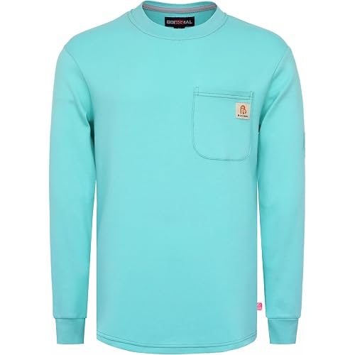 BOCOMAL Men's FR Shirts Crewneck 7oz Heavyweight Flame Resistant Work Shirt | 100% Cotton Knit,Fire Retardant Clothing,Long Sleeve Chest Pocket,NFPA2112 CAT2 UL Certified,Rib-Knit Cuffs,Durable/Comfort