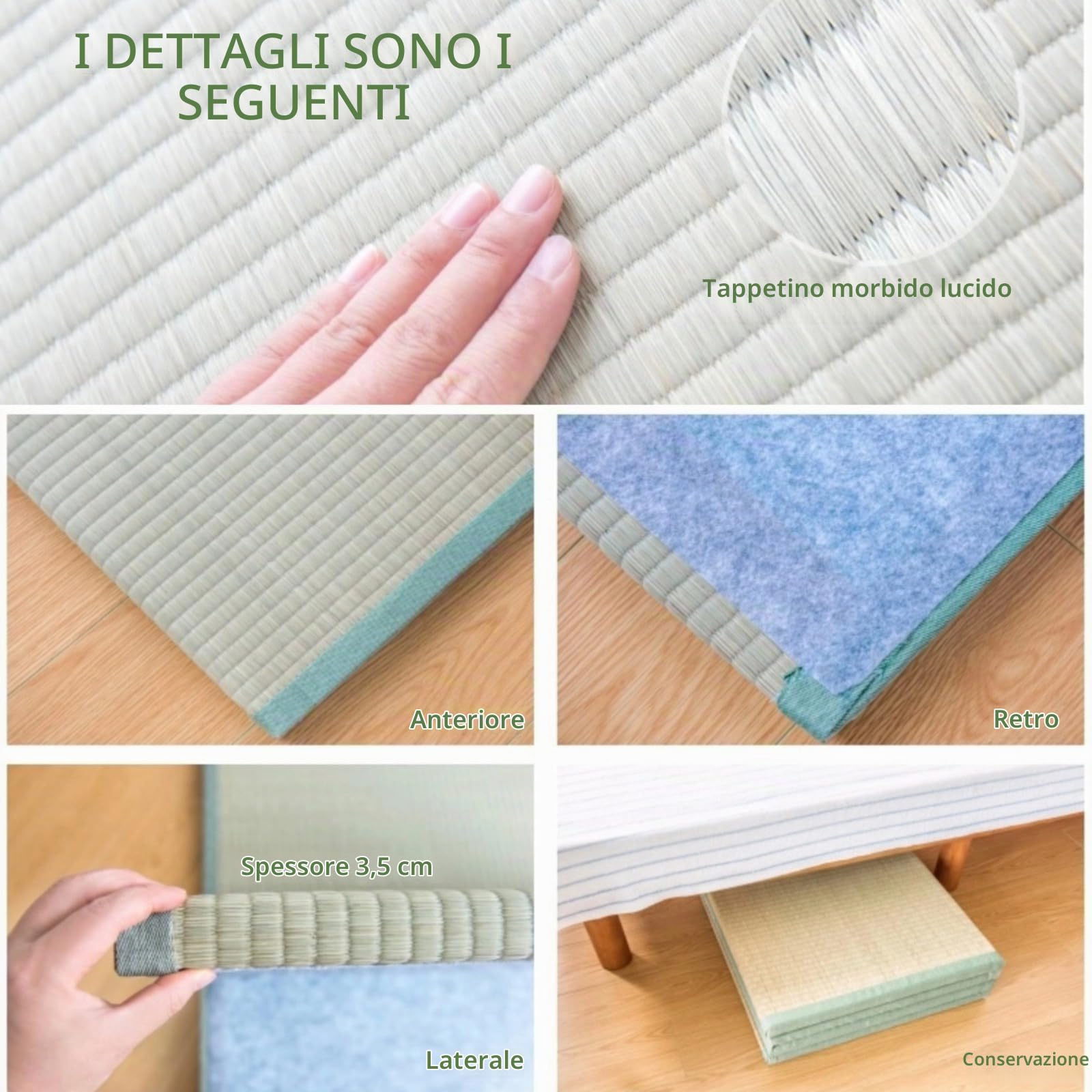 Tatami, Tradizionale Giapponese,Materasso a Pieghe Quadruple Comfort Sleep,Materasso Da Pavimento Palestra,100% Canne Verdi Naturali，Yoga Idoneo Meditazione,Sale Zen E Camere Da Tè (Size:75x200x3.5cm)
