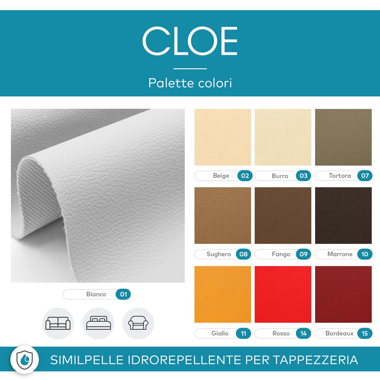 DESHOME Cloe - Ecopelle al metro Similpelle Finta pelle Idrorepellente Tessuto Stoffa in Ecopelle h 140 cm per rivestimento sedie, divani, cuscini, tappezzeria, borse 1 metro Nero